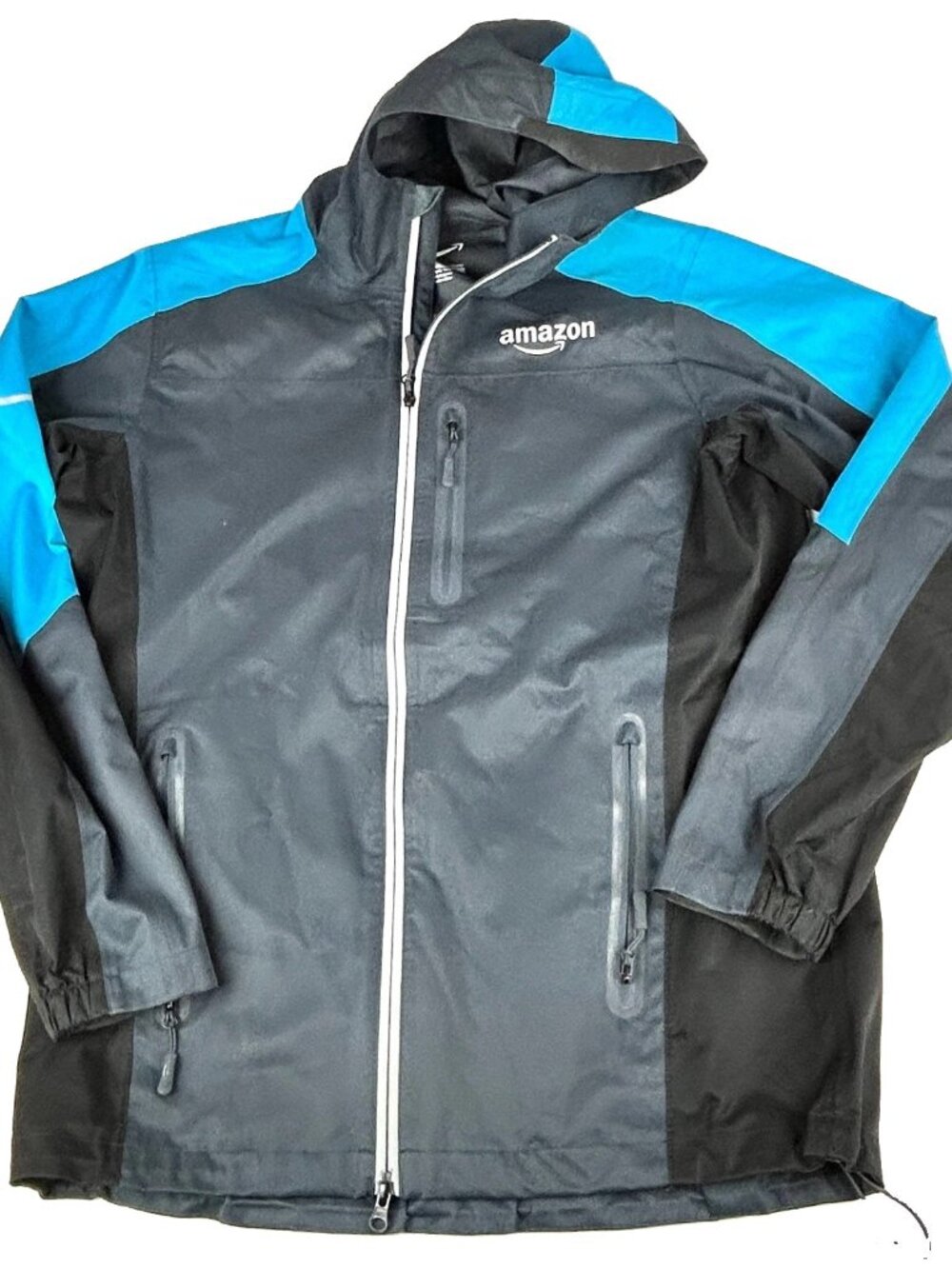 Amazon Prime Rain Shell Gray Blue Lightweight Jacket Hooded Size Small